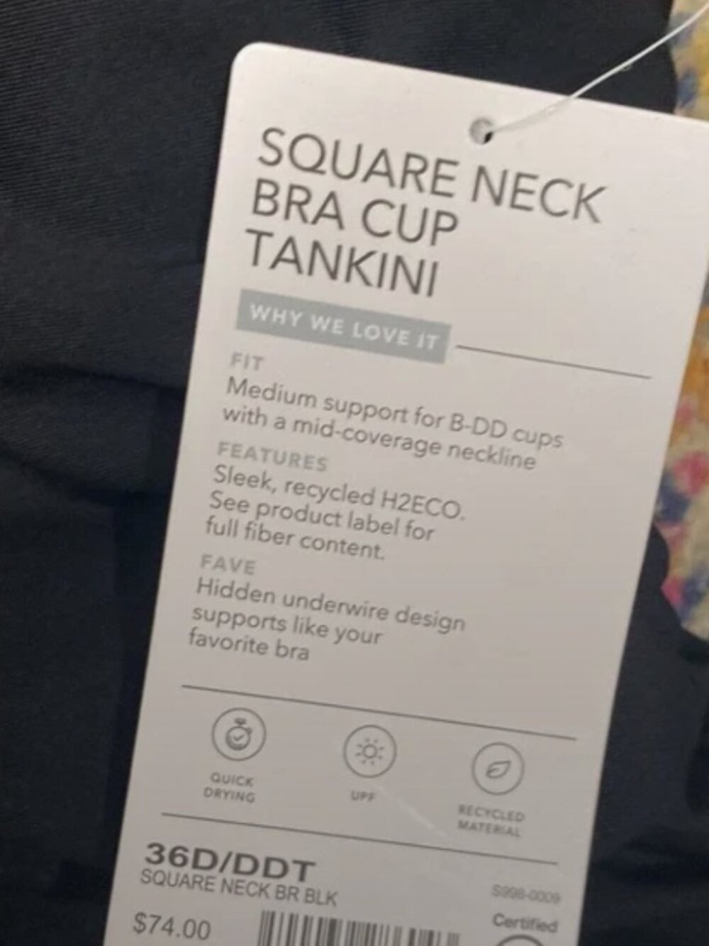 ATHLETA Black Square Neck Bra Cup Tankini Top Size 36 D/DD Tall NWT - Picture 5 of 6